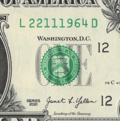 NOV 22 1964 Birthday Date Note Fancy Serial Number One Dollar Bill Crisp UNC - Image 1 of 4