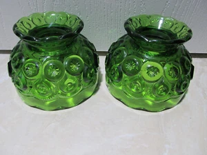 Pair of Vintage LE Smith Glass Green Moon & Star Fairy Lamp Shades 4.5" wide - Picture 1 of 8