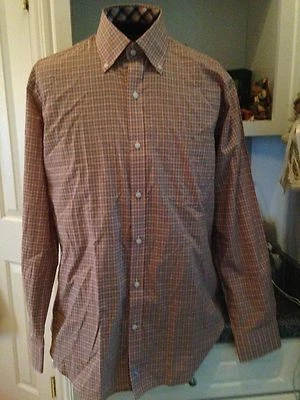 NWT Tailorbyrd  $99 Orange Plaid Cotton Button Down Dress Shirt  Flip Cuffs S Sm - Image 1 of 4