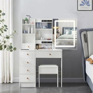 Makeup Vanity Desk w/Lighted Mirror 3-Color Dimmable LED Lights Dressing Table - Picture 1 of 8