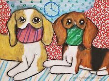 Beagle in Mask Collectible ACEO PRINT Miniature Dog Art Card 2.5 X 3.5 by KSAMS