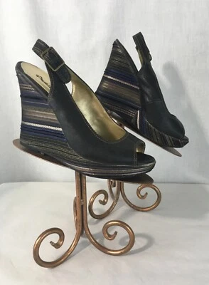 Plataforma, sandalias con cordones, 7,5, tacones de cuña a rayas, Qupid, (#4672) Foto 1 de 4