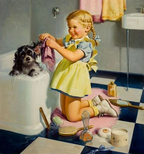 Impresión fotográfica vintage de 12 x 12" de ilustración para cachorro - Imagen 1 de 1