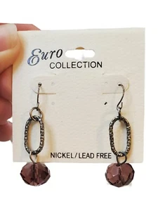 Purple Crystal Bead Lightweight Dangle Earrings in Sparkly Dark Silver Tone - Picture 1 of 1