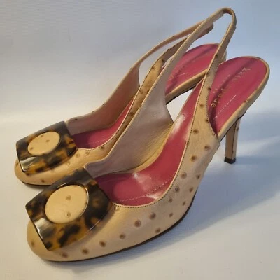 Kate Spade Slingback Heel Retro Tortoise Brown Ostrich Leather Italy Sz 6 - Image 1 of 4