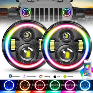 2X 7'' RGB Halo LED Headlights DRL Lights Combo Kit For Jeep Wrangler JK TJ LJ - Picture 1 of 12