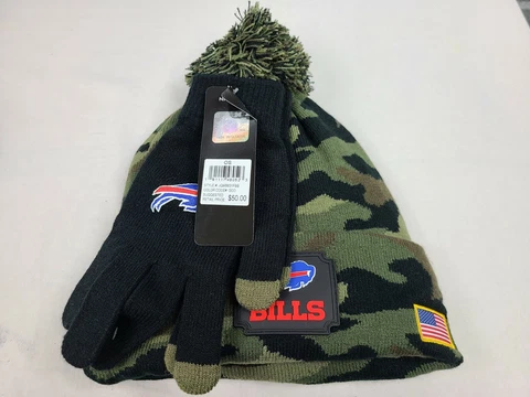 NFL Buffalo Bills Salute To Service Green Camo Beanie & Gloves Set MSRP $50 NEW Cover