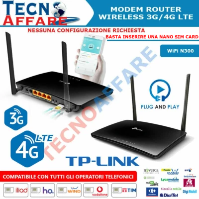 Modem Router 3G 4G LTE Wireless per Scheda Dati Sim WiFi 300N TP-LINK TL-MR6400 - Immagine 1 di 4