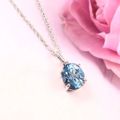 Naturale Cielo Blu Acquamarina 925 Pendente Argento Fidanzamento Anniversario - Immagine 1 di 4