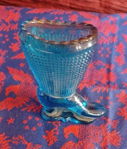 SELTEN VINTAGE FENTON BLAU GLAS STIEFEL BOUQUET HALTER 4 ZOLL HOCH - Bild 1 von 4