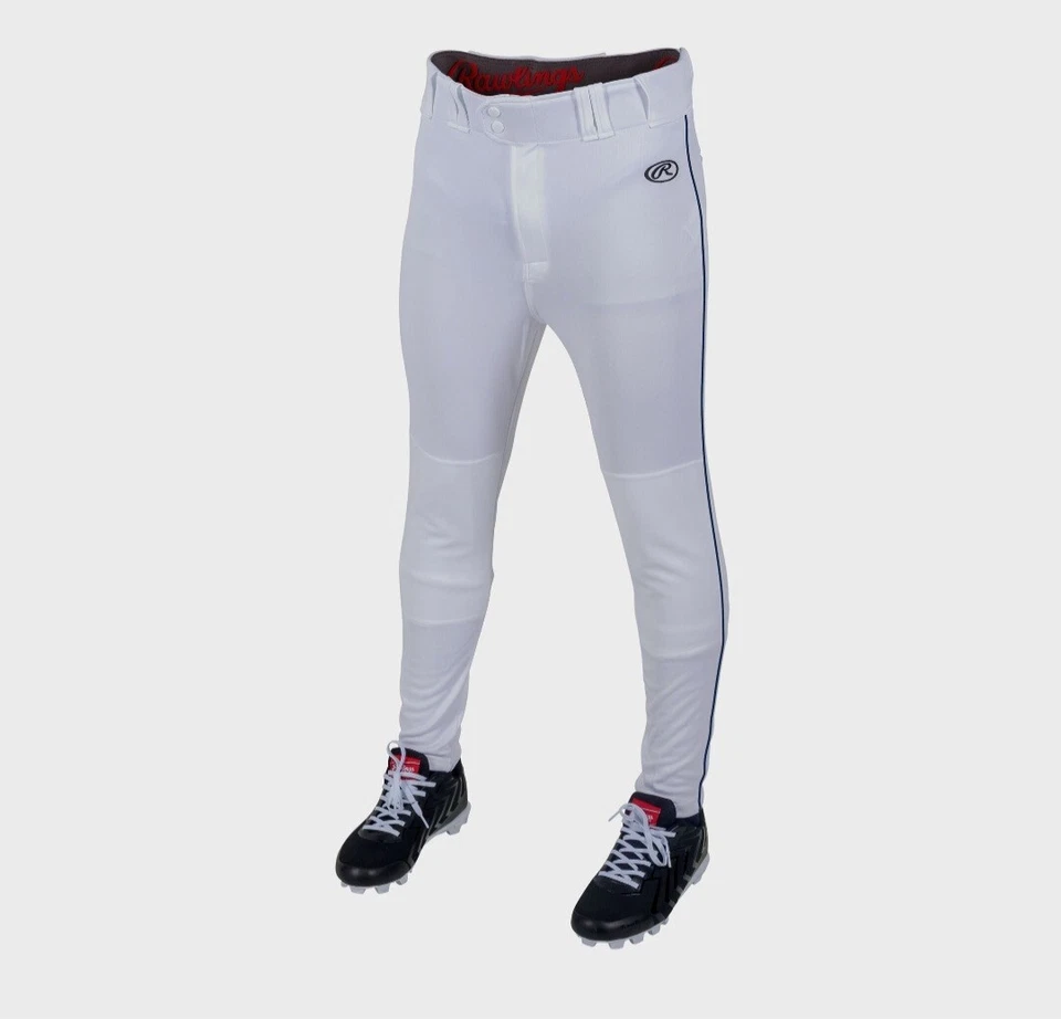 Pantalones de béisbol Rawlings Launch Jogger jóvenes niños grandes blancos con tubería azul marino NUEVO Foto 1 de 3