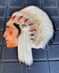 Vintage Pair Native American Indian Chief & Woman Painted Wall Plaques Hanging - Picture 1 of 14