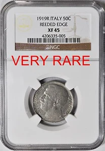 1919-R Italy 50 Centesimi  RARE NGC XF-45 Extra Fine Reeded Edge Italian Coin  - Picture 1 of 1