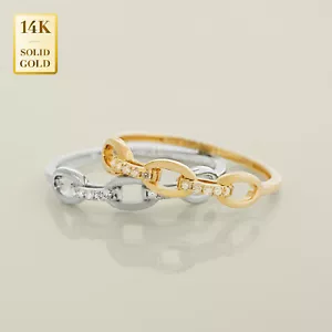 Anillo de Banda de Eslabón de Cadena de Diamantes REALES 14K, Oro Sólido Real Diamante Natural Genuino - Imagen 1 de 6