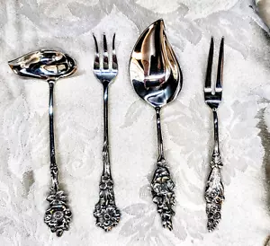 Reed & Barton Harlequin Sterling Hostess Serving Utensil Set 4 Forks/Spoon Ladle - Picture 1 of 13