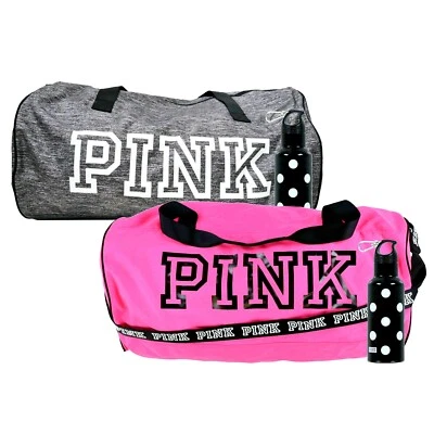 Bolso de Lona Victoria's Secret Rosa y Botella de Agua Lunares Rosa sobre Gris Fleek Foto 1 de 2