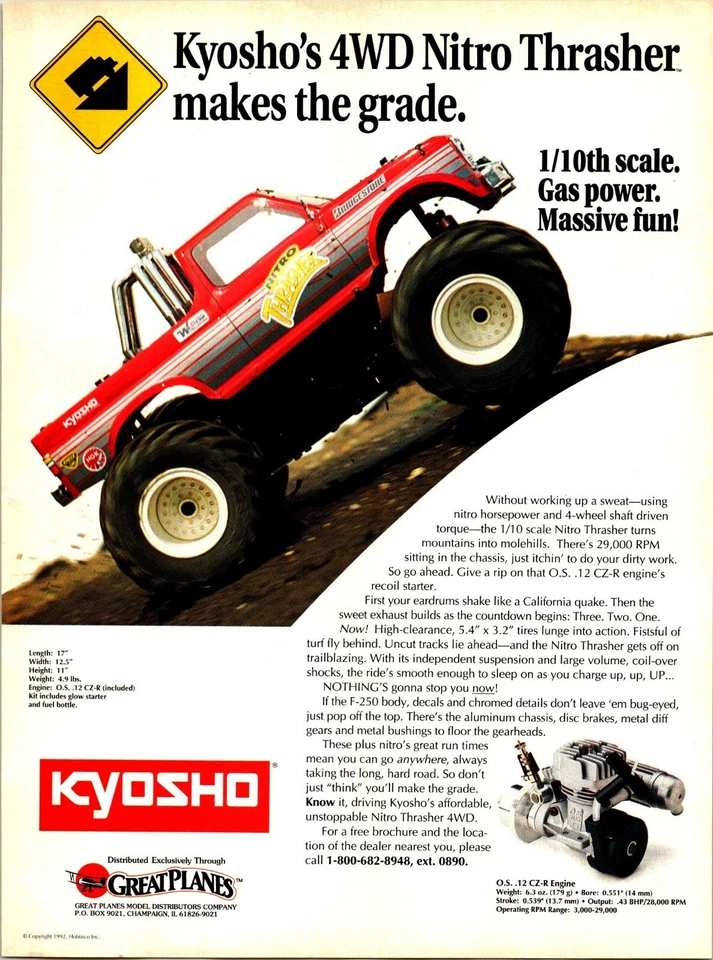 Anuncio impreso de camión monstruo Kyosho Nitro Thrasher escala 1/10 arte de pared decoración .12 circonitas-r Foto 1 de 1