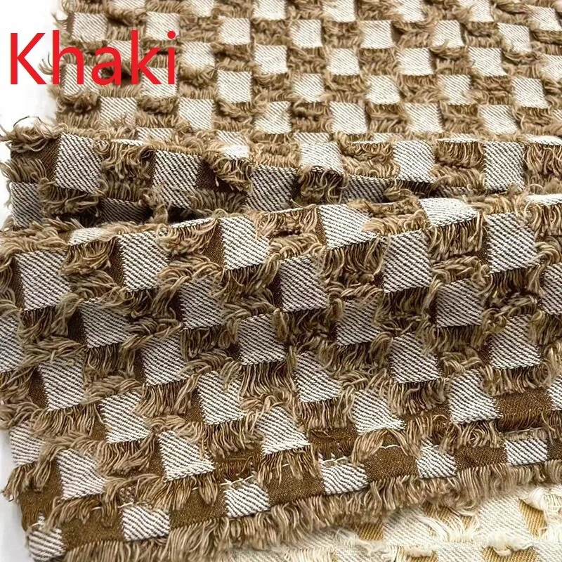 Tela de mezclilla a cuadros rasgados de 10 oz por metro para material de fabricación de ropa de jeans hágalo usted mismo Foto 1 de 4