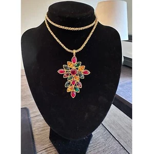 VINTAGE 90'S NAPIER ROYALTON RHINESTONE CROSS NECKLACE - Picture 1 of 4