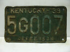 1939 Kentucky License Plate     5 G 007    Jefferson Co.           Vintage 11281