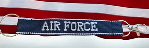 Embroidered Keychain Backpack Purse Clip Air Force Blue White Military 6” New - Picture 1 of 2