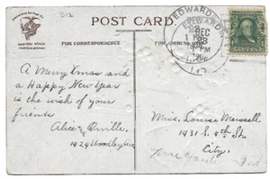 Tarjeta postal Edwards, IN Terre Haute, Indiana 1912 DPO, Feliz Navidad - Imagen 1 de 2
