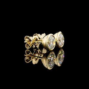 Lab-Grown 2.1 Carat Round D-VVS1 Diamond 14K Yellow Gold Studs Earrings - Picture 1 of 2