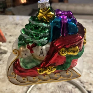 Vintage BK 1999 Weihnachtsschmuck mundgeblasen Glasschlitten Geschenke Baum - Bild 1 von 7
