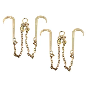 (2) 5/16" X 2' G70 Steel w/15" Hook V Type Transport Tow Chain For Flatbed Truck - Picture 1 of 8