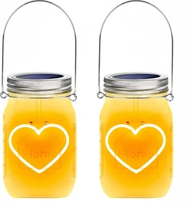 Hanging Solar Mason Jar Lights, 2 Pack Warm Heart Shape Led Light - Picture 1 of 9
