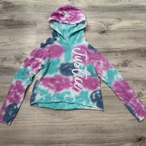 Felpa con cappuccio Justice bambini ragazze tie dye pullover felpa trendy casual moda M - Foto 1 di 4