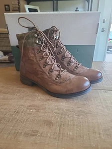 Josef Seibel Women's Sanja 09 Leather Combat Ankle Boot Cognac Brown Green EU 41 - Picture 1 of 12