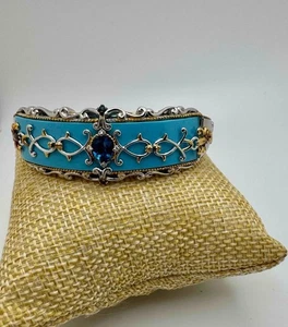 Michael Valitutti Sterling Silver & 18K Gold Blue Topaz Enamel Cuff Bracelet SZ7 - Picture 1 of 1