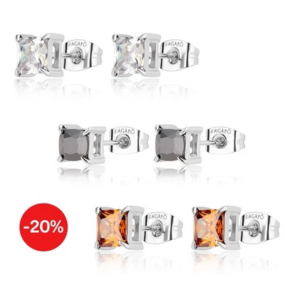 Orecchini a Lobo Uomo Donna Acciaio Sagapo Zircone Nero Bianco Arancione S'agapo - Immagine 1 di 2