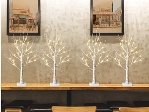 White Lighted Birch Tree 2 Foot LED Christmas Battery Operated Timer 2 Pack - Picture 1 of 12