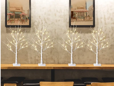 White Lighted Birch Tree 2 Foot LED Christmas Battery Operated Timer 2 Pack - Image 1 of 4