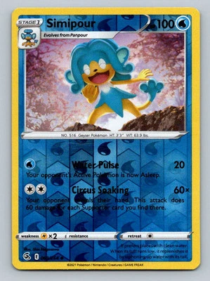 Pokemon Simipour SWSH08: Fusion Strike 069/264 Near Mint NM Reverse Holo - Image 1 of 2