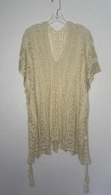 Capa de natação feminina de crochê tamanho único marfim manga dolman boho praia costeira - Imagem 1 de 4