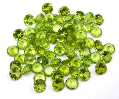 Natural Peridot 4 mm 20 Pcs Round Cut Certified Loose Gemstone Lot + Free Gift - Image 1 of 4
