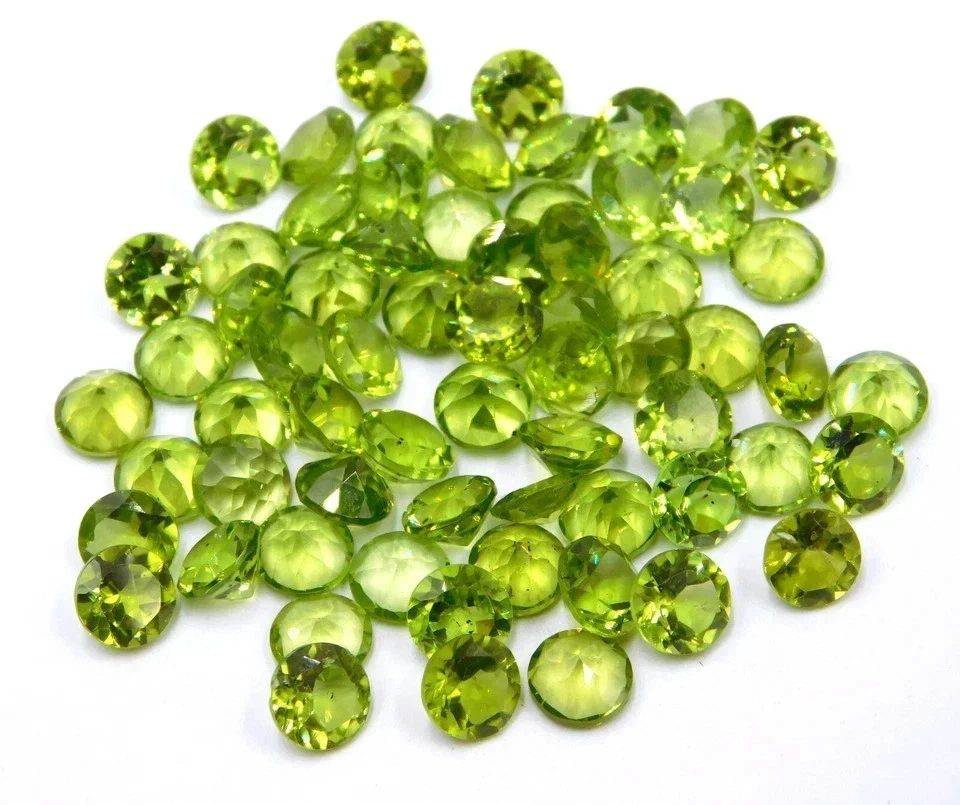 Natural Peridot 4 mm 100 Pcs Round Cut Certified Loose Gemstone Lot + Free Gift - Image 1 of 4