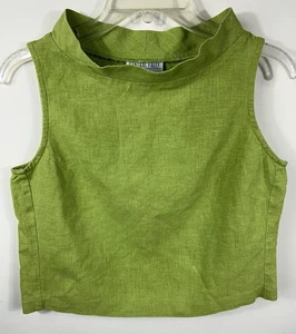 Top corto de colección Central Falls para mujer S Y2K mezcla de lino verde EE. UU. Old Money City - Imagen 1 de 9