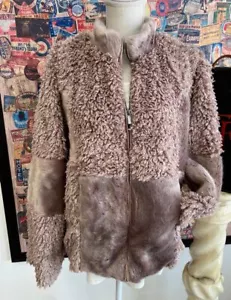 Colleen Lopez Fawn Brown Patchwork Faux Fur Curly Lamb Jacket Coat Xl New - Picture 1 of 6
