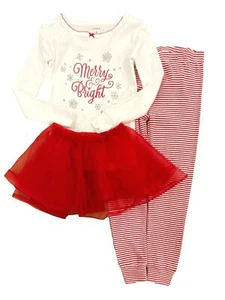 Carters Girls White Merry & Bright Long Sleeve Holiday Pajamas Set With Tutu - Picture 1 of 1