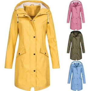 Women Ladies Rain Outdoor Plus Waterproof Hooded Raincoat Windproof Jacket Coat - Picture 1 of 18
