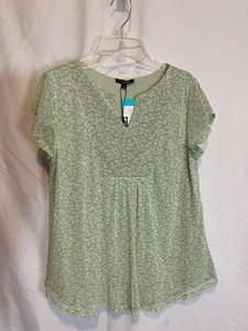 Top Papermoon nuovo con etichette foderato taglia S verde e bianco fiori scollo a V cappuccio maniche pull over - Foto 1 di 19