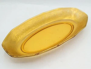 11 1/2" Florentine Dark Amber, Gold Encrusted Cambridge Glass Oval Serving Dish - Picture 1 of 10
