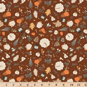 Pumpkin Spice Forage Brown Harvest Fall Fabric  C14992  Half Yard Continuous Cut - Picture 1 of 6
