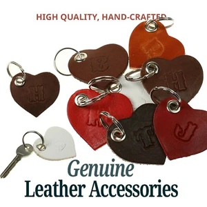 Leather Keyrings Heart Shaped Embossed - Picture 1 of 2