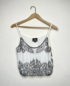 Vtg White Beaded Tank Top Size XS Sequins Bling Adjustable Straps Y2K - Picture 1 of 6