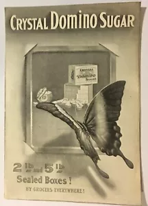Stampa Zucchero Domino Cristallo Vintage Annuncio 2 Libbre e 5 Libbre Bellissima Farfalla 8 X 5 M2 - Foto 1 di 1